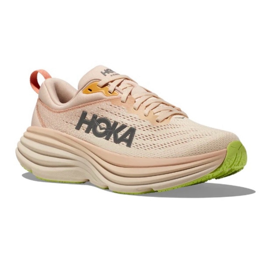 Hoka Pink and Green Athletic Shoes with Maximalist Cushioning